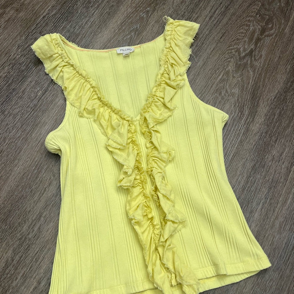 Pilcro Yellow Ruffled Ribbed Tank Top